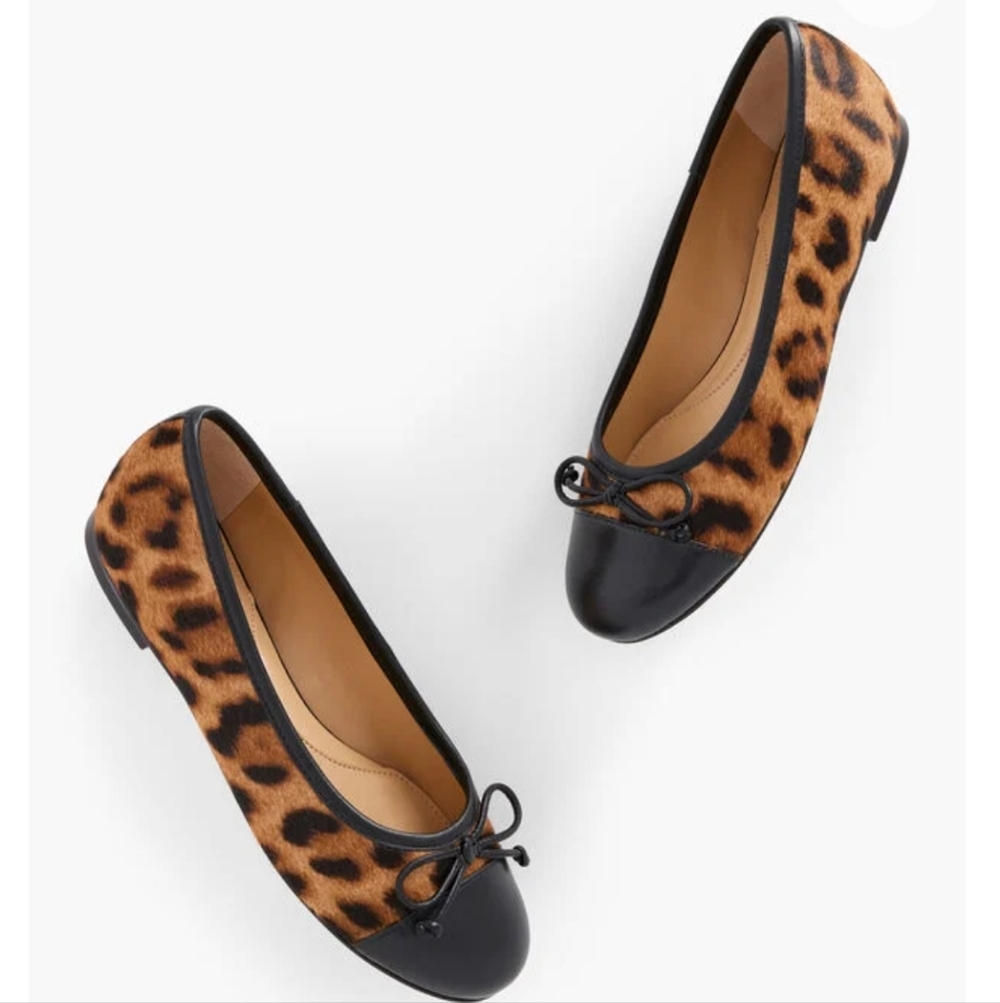 Talbots Leopard Print Ballet Flats with Black Accents, 8.5